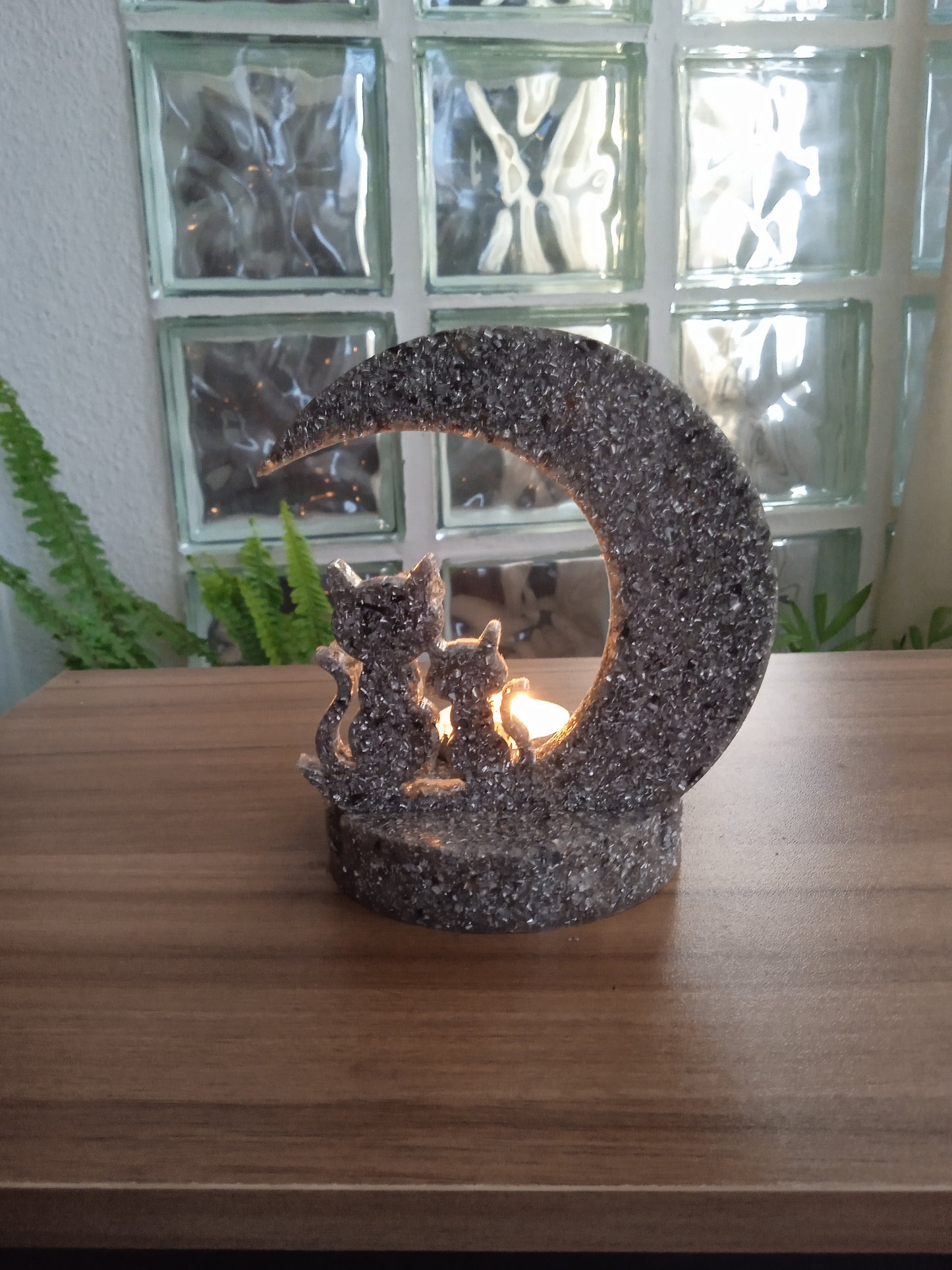 Llamativo porta velas pareja de gatitos